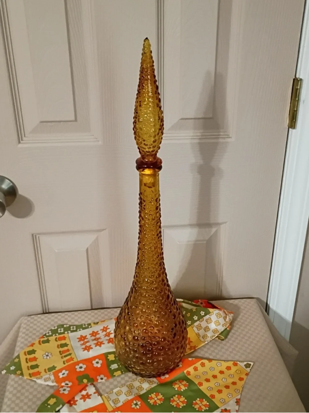 Empoli Vintage MCM Amber Hobnail Genie Bottle Decanter With Stopper.